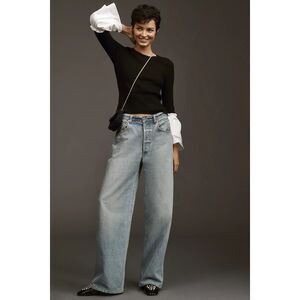 NWOT Maeve Womens Colorblock Rib Bell Sleeve Pullover Sweater Black White Small